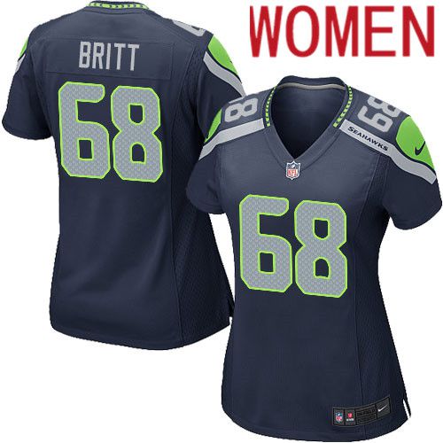 Women Seattle Seahawks #68 Justin Britt Nike Navy Game NFL Jersey->women nfl jersey->Women Jersey